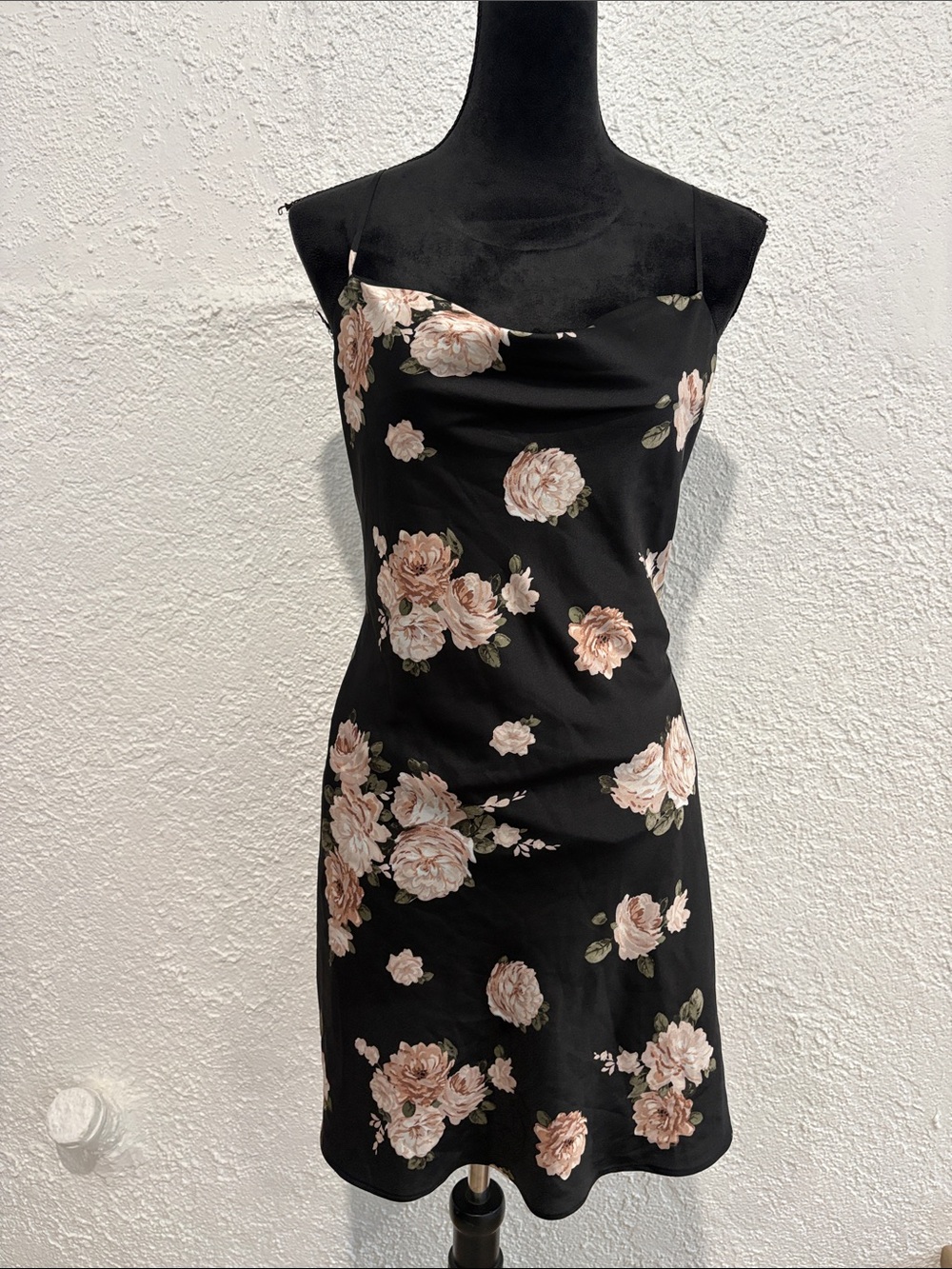 Abercrombie & Fitch Black Satin Floral Cowl Neck Slip Dress Medium Tall